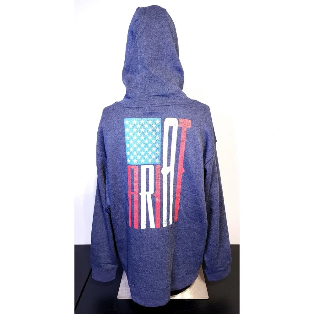 Ariat Mens Size XL Heather Blue US of A Fleece‎ Pocket Hooded Sweatshirt